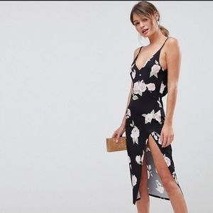 ASOS Design black and rose print midi dress size 2